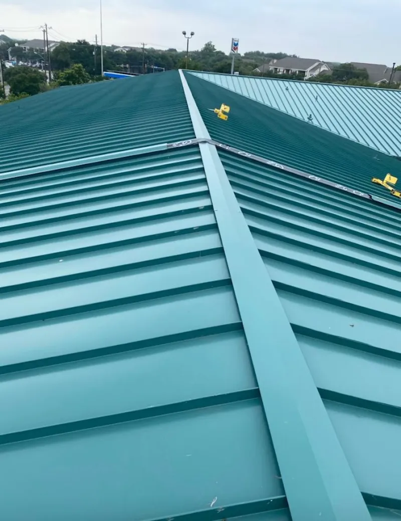 Green commercial metal roof ridge and valley for Metal Roof Repair in Lindenhurst